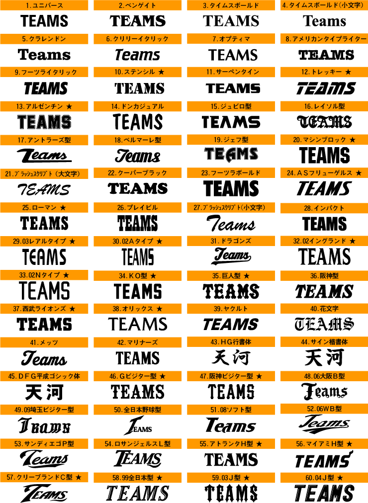 昇華式プリントの書体 | TEAM&TEAMS | オリジナルチームウェア 
